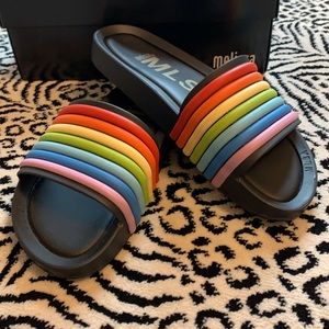 Melissa Rainbow Beach Slides Black Sandals US 9